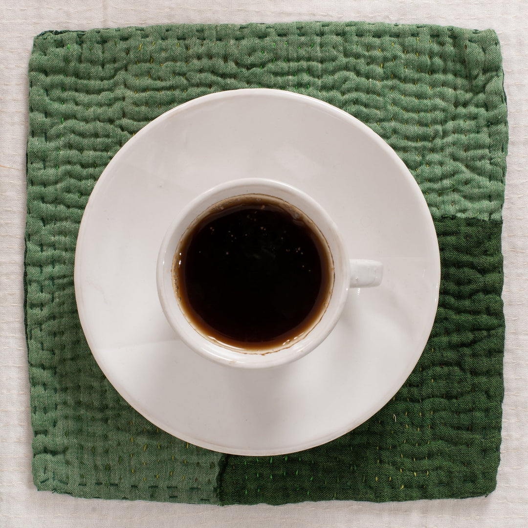 Landscape Handmade Kantha Coaster -Green (Set of 2)
