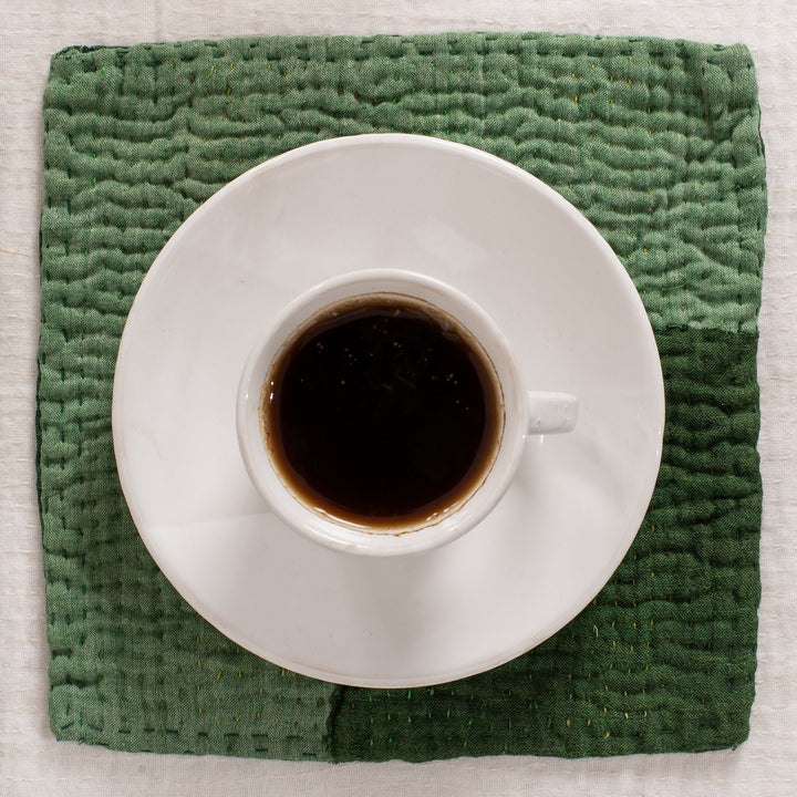 Landscape Handmade Kantha Coaster -Green (Set of 2)