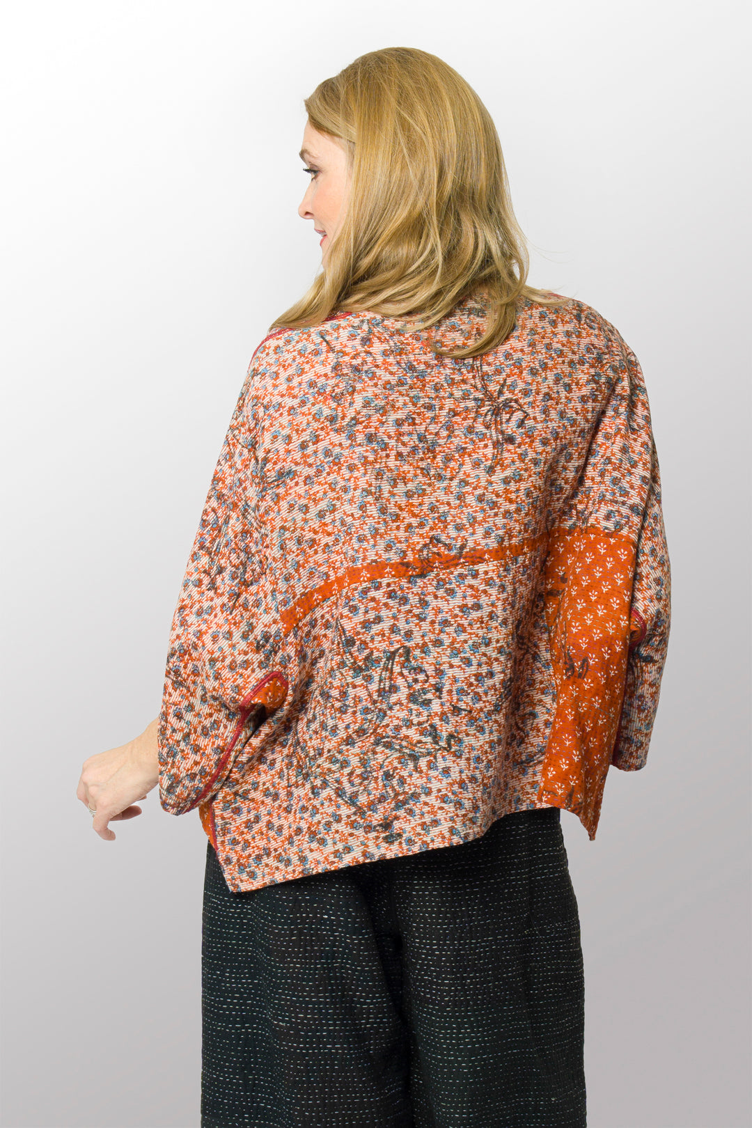VINTAGE COTTON KANTHA 3/4 SLV. CROP TOP MIO - cv2538-0023a -