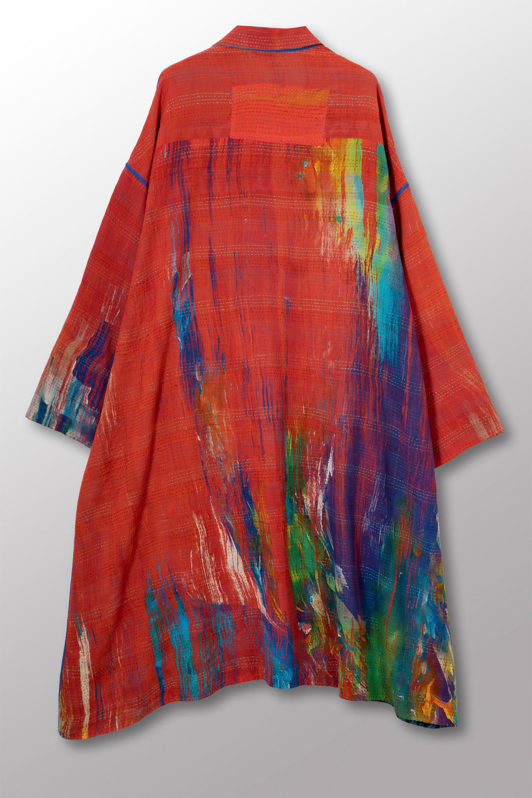 VINTAGE SILK GEORGETTE COTTON KANTHA NEW OVERSIZED COAT - gc2342-0001a -