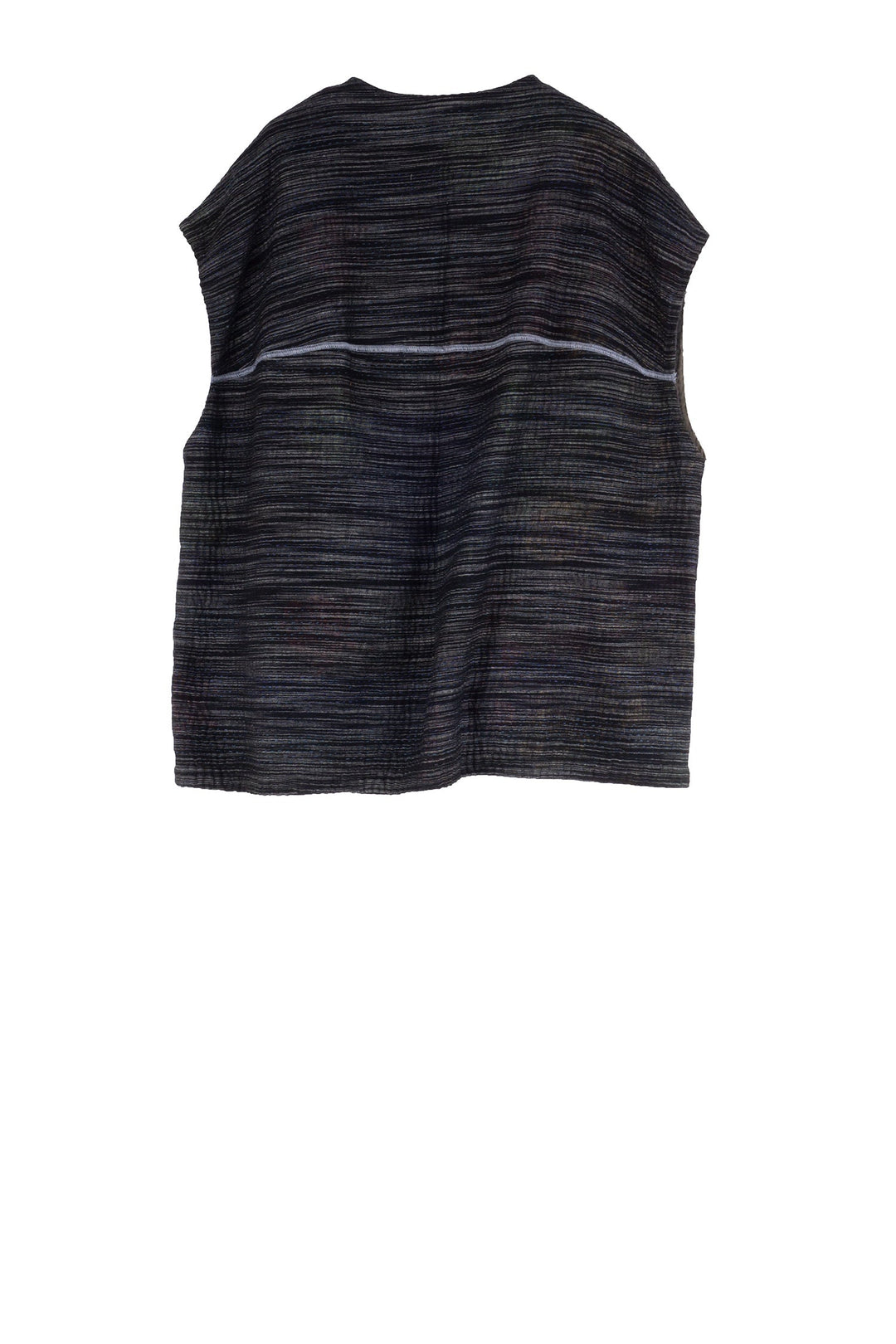 WOVEN IKAT & FRAYED PATCH KANTHA V-NECK BOXY VEST - wk4224-gry -