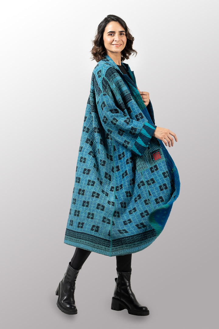 COTTON OVER DYE KANTHA NEW OVERSIZED COAT - ov4342-ctel002a -