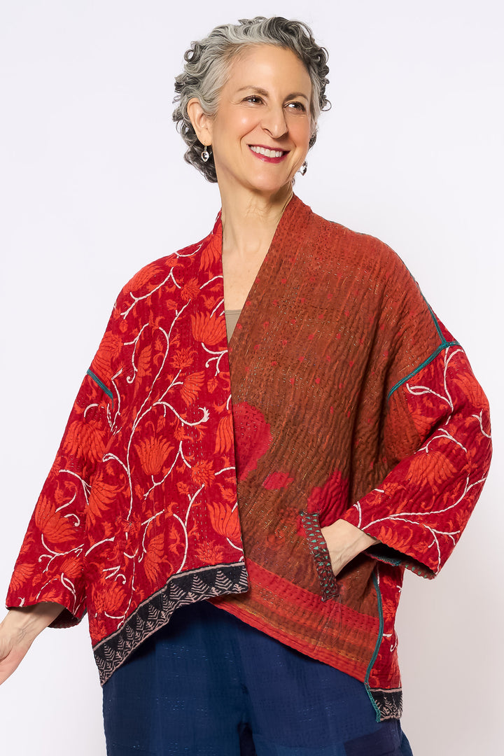VINTAGE COTTON KANTHA MINI KIMONO JKT - cv4055-0054a -