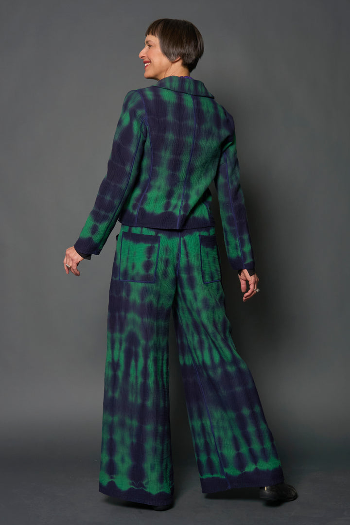 MONE SHIBORI TIE DYE KANTHA CROPPED BASIC JACKET - ms4096-grn -