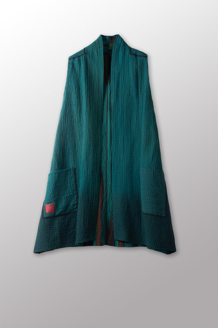 IKAT STRIPE KANTHA KIMONO VEST - is4247-tuq -