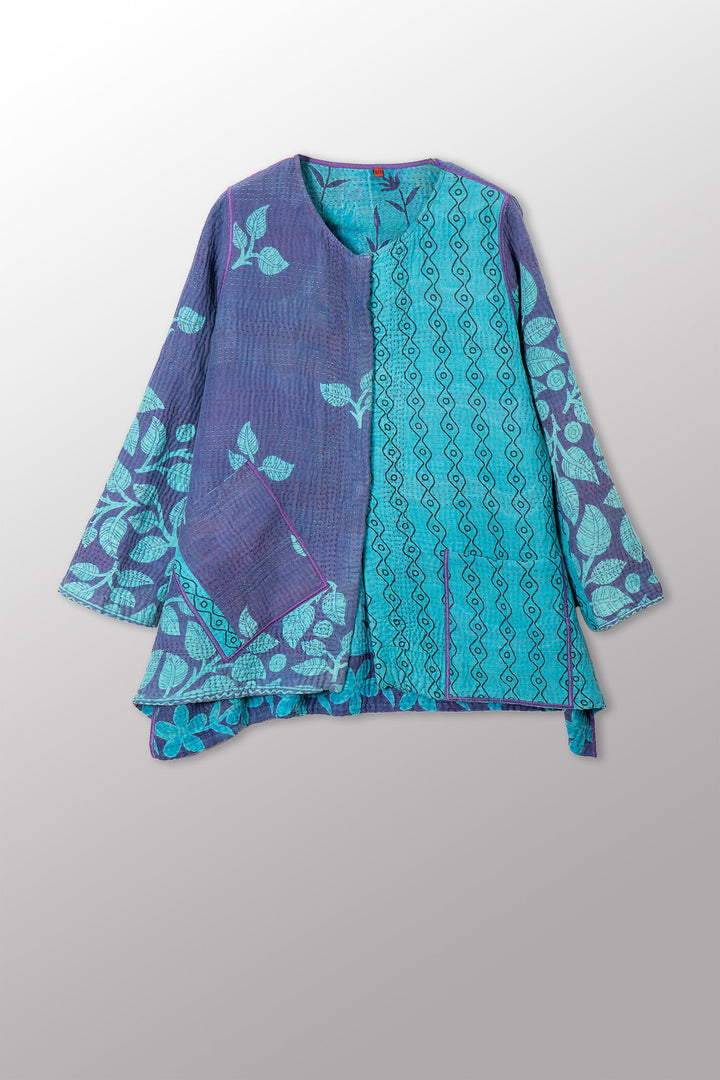 COTTON OVERDYE KANTHA CREW NECK POCKET JACKET - ov4025-ctur001a -