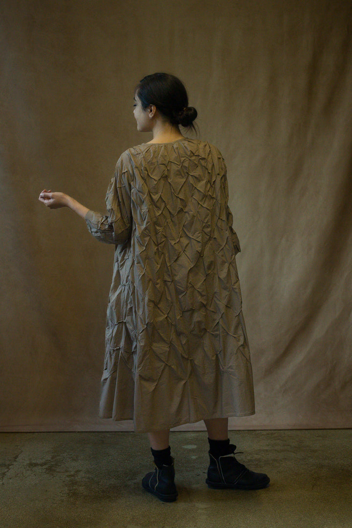 POLISHED COTTON WAVY TUCK A-LINE DRESS - bl-wl1453-ntl -