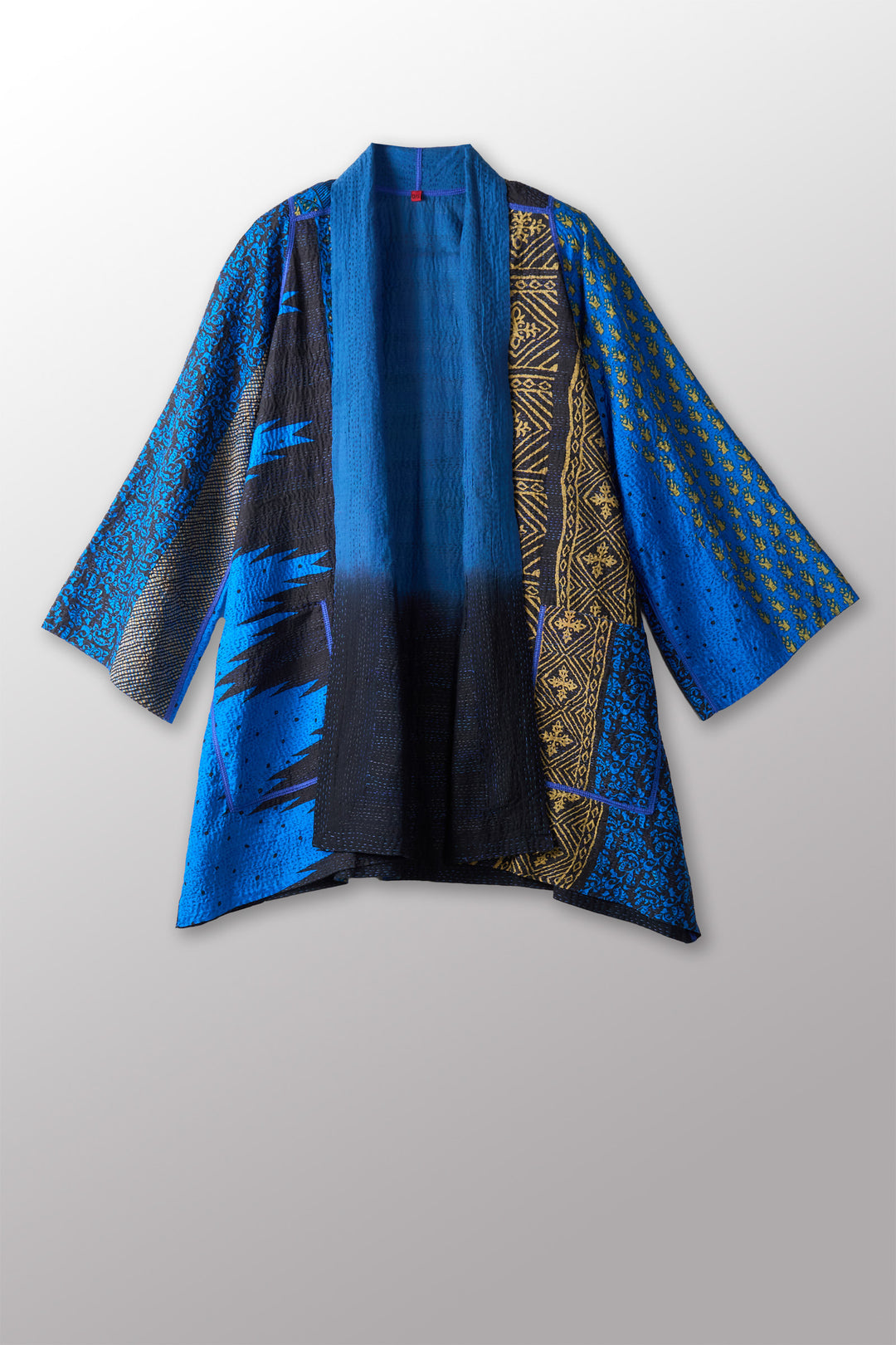 SILK COTTON OMBRE PRINT KANTHA A-LINE JKT - os2003-blu -