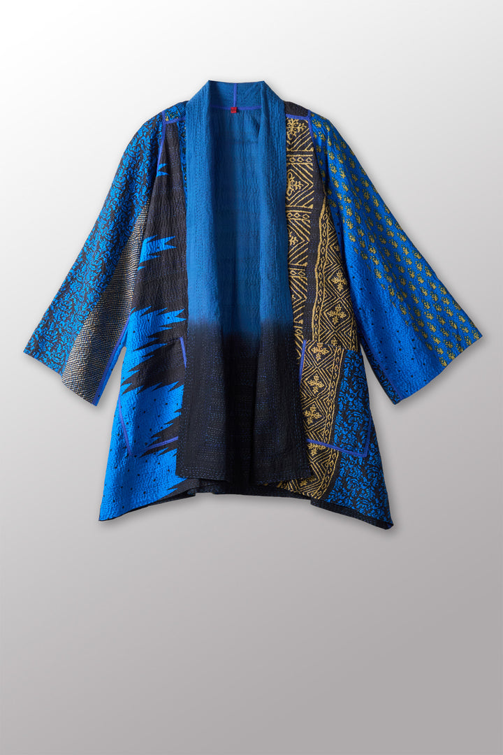 SILK COTTON OMBRE PRINT KANTHA A-LINE JKT - os2003-blu -