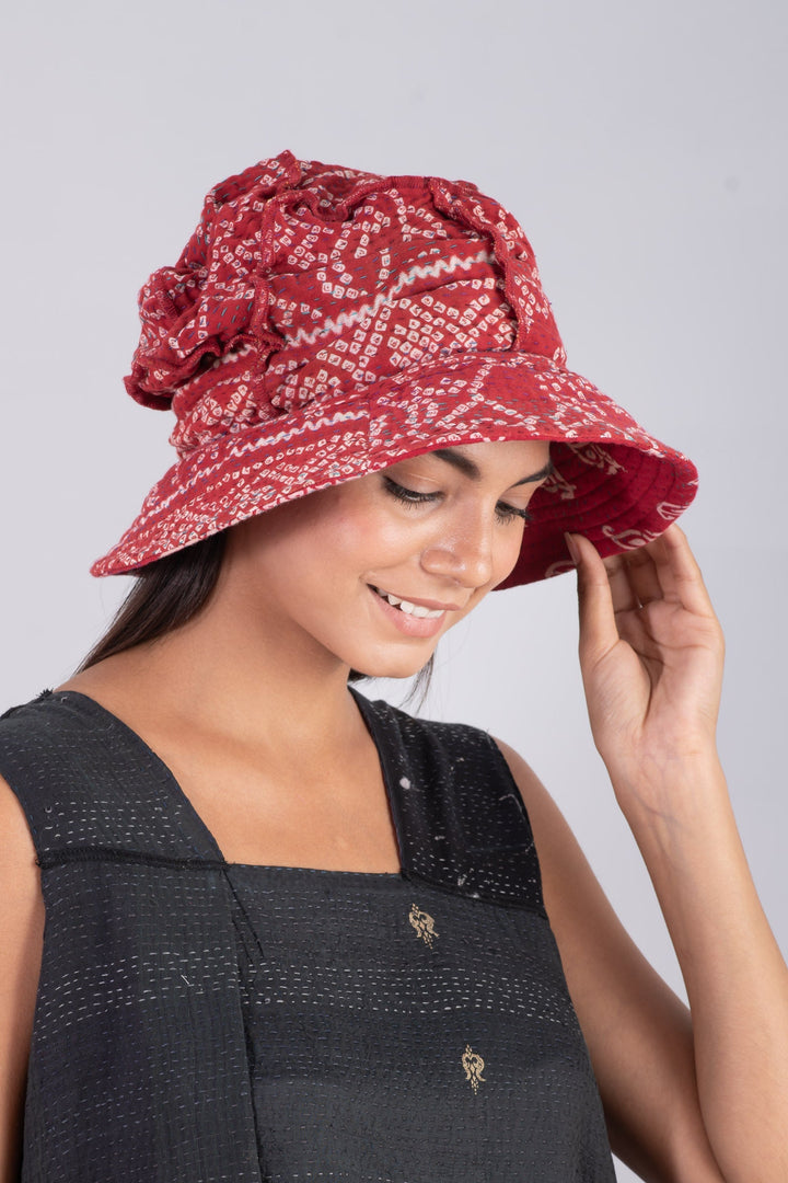 VINTAGE COTTON KANTHA FULL BRIM HAT - cv4889-red -