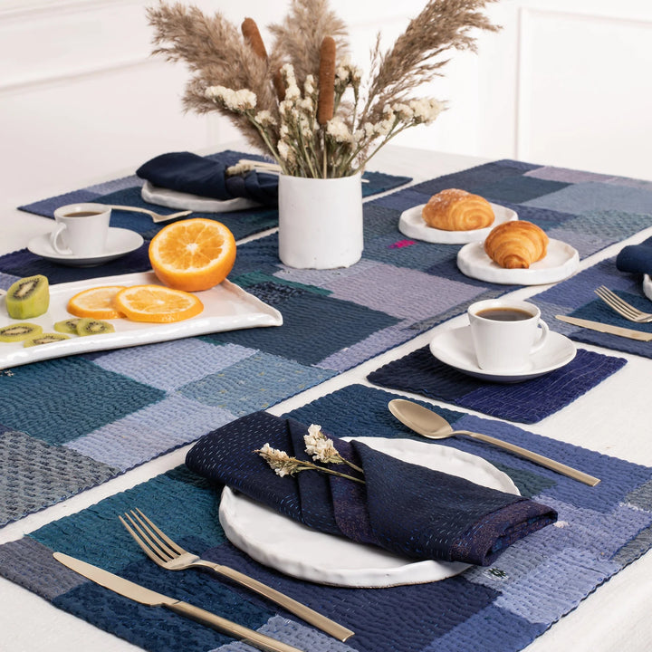 Landscape Handmade Kantha Coaster -Navy (Set of 2)