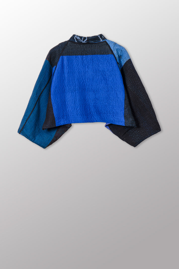 NIGHT FLOWERS KANTHA PUFF SLV. SHRUG - nl4062-blu -