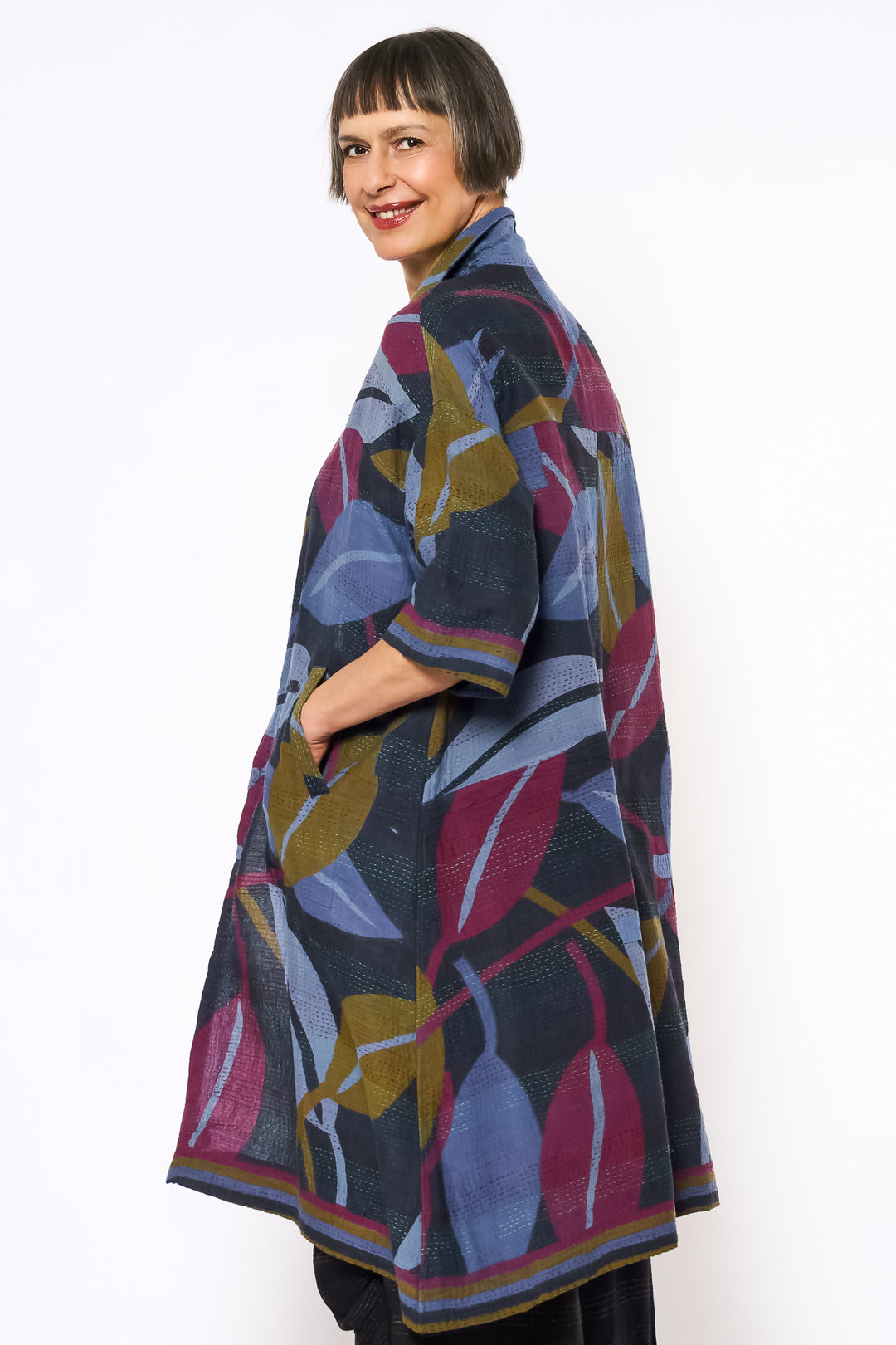 VINTAGE COTTON & NEW VOILE KANTHA 3/4 SLV. SHIRT DRESS - cn2459-0002s -