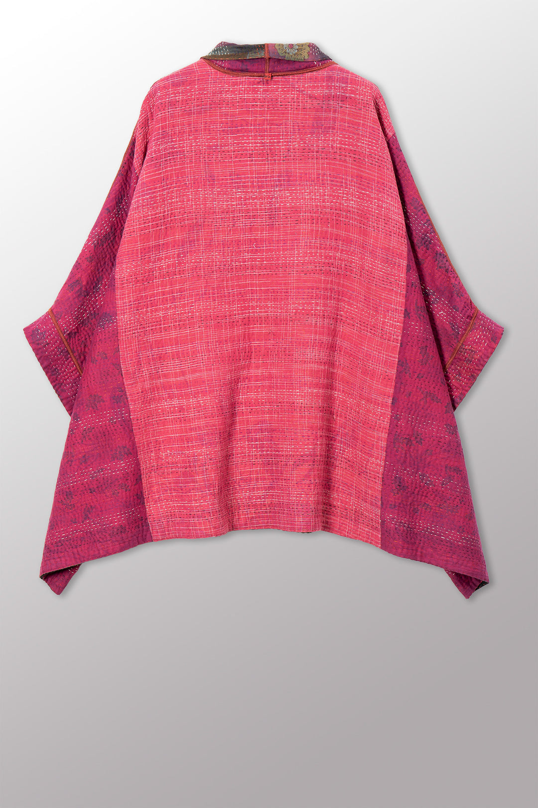 VINTAGE COTTON GREY CLAMP TIE DYE KANTHA DOUBLE COLLAR PONCHO - su4323-0002a -