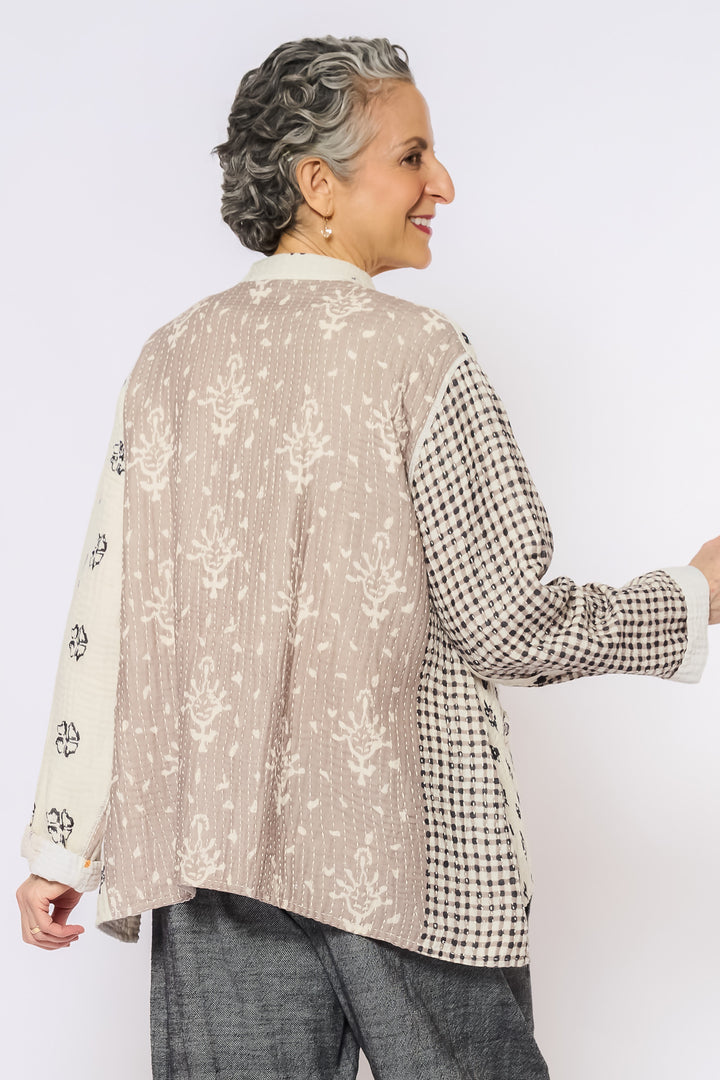 BBK PATCH KANTHA KAFTAN JACKET SHORT - bl-bbp4088-ivy -