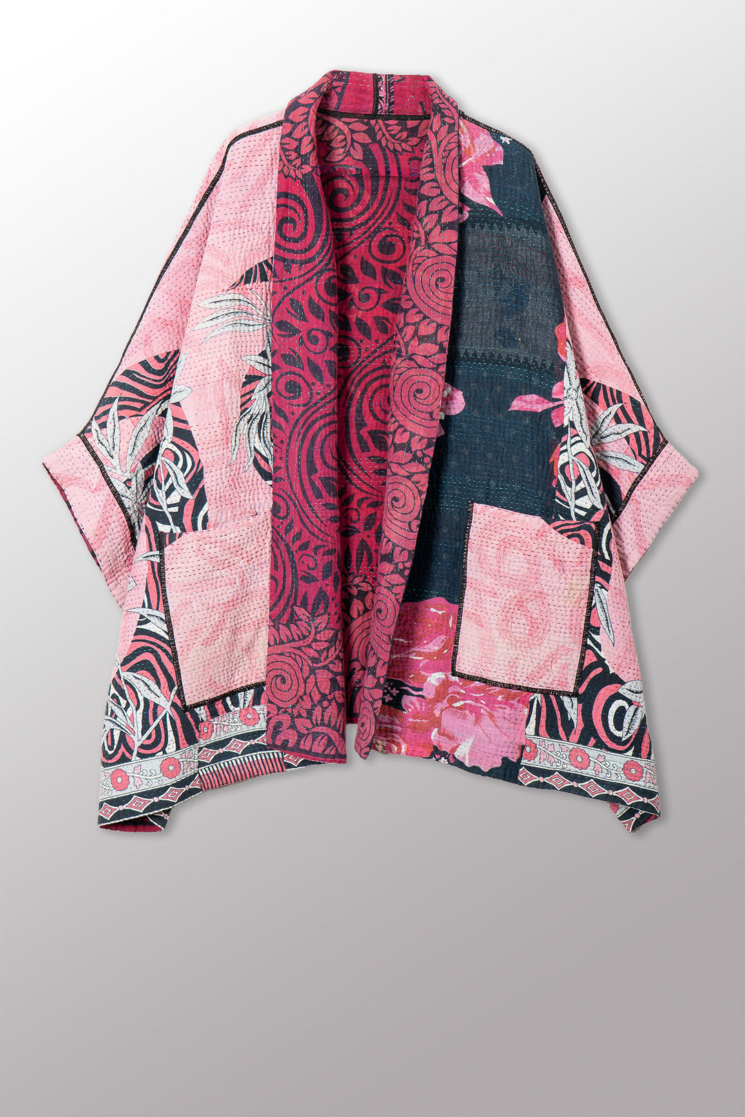 COTTON OVERDYE KANTHA DOUBLE COLLAR PONCHO - ov4323-cfus001a -