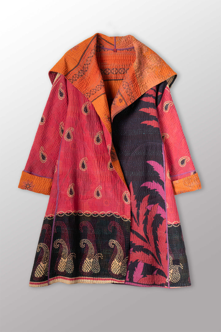VINTAGE COTTON KANTHA A-LINE COAT - cv4309-0066a -