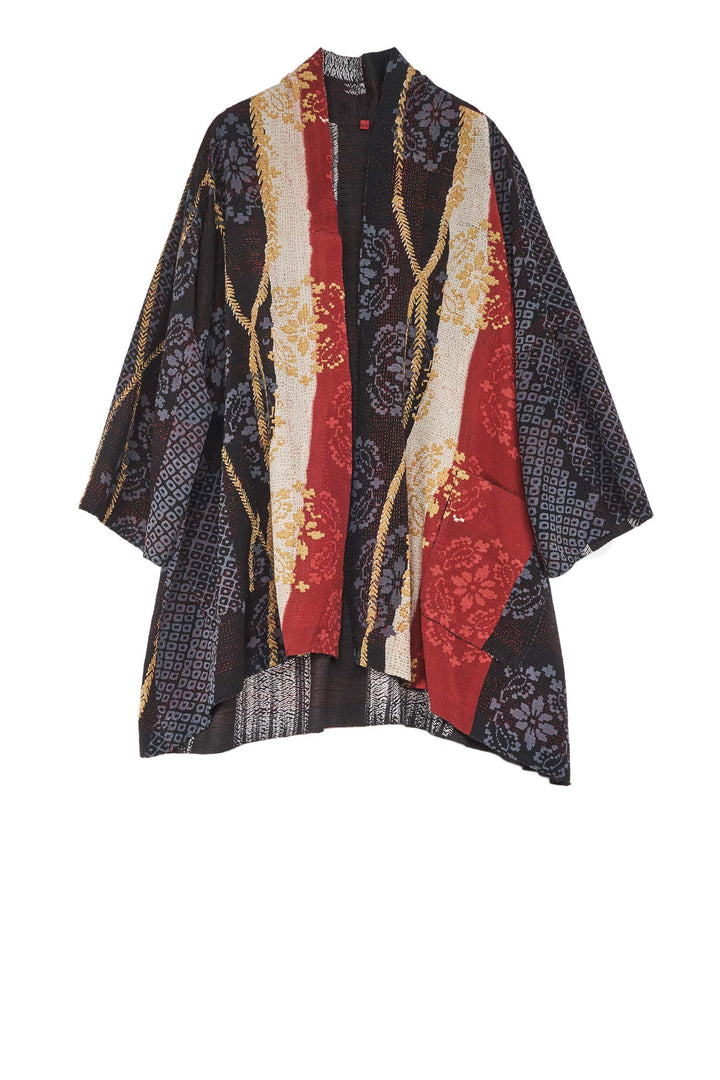 KIMONO PRINT KANTHA A-LINE JKT - kp2003-blk -