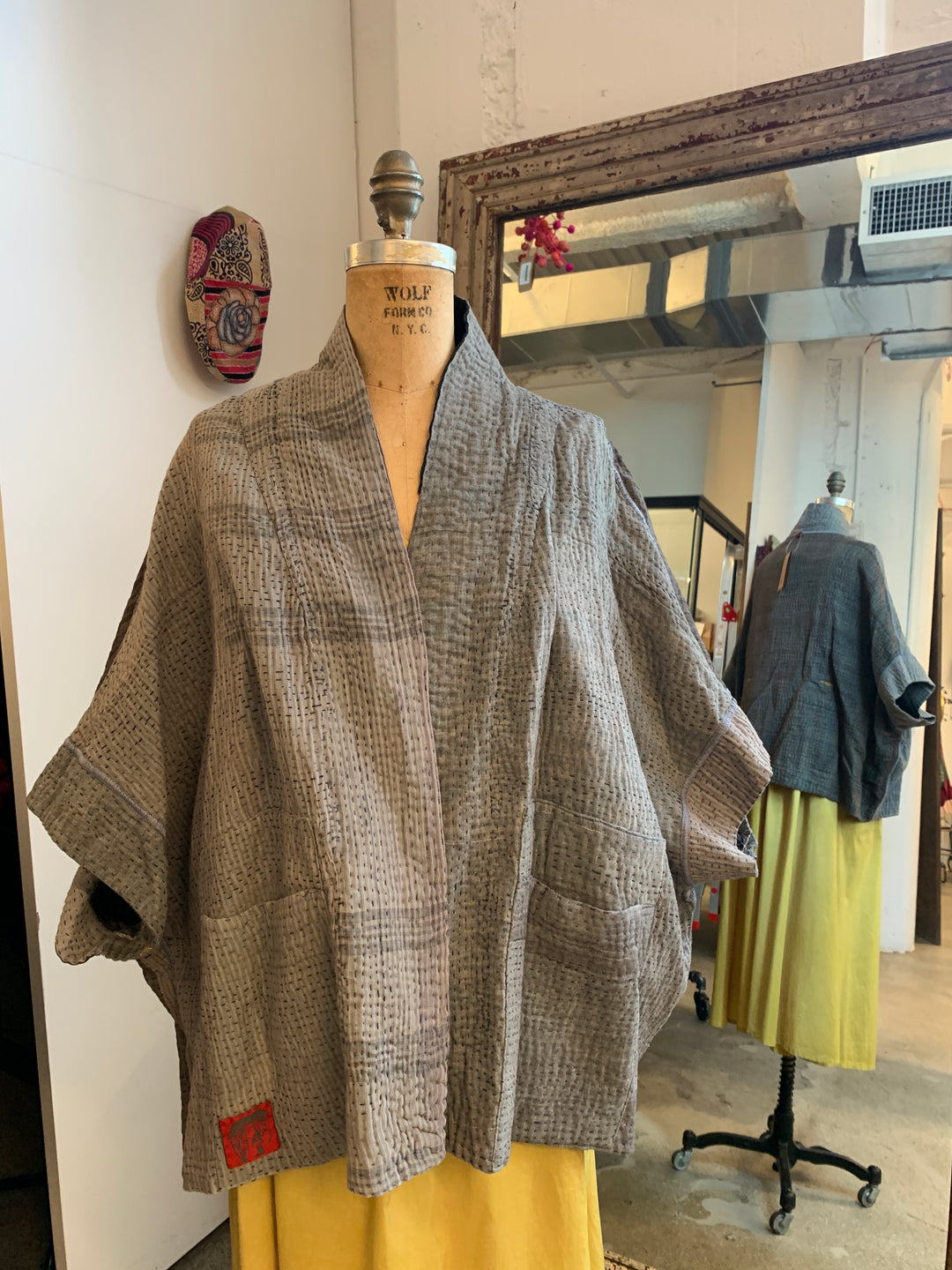 FRAYED PATCH KANTHA MINI PONCHO - fi4060-glk -