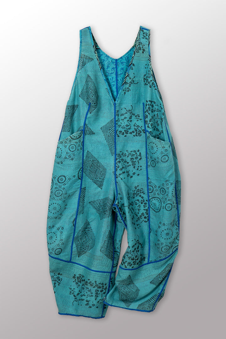 VINTAGE COTTON & NEW VOILE KANTHA V-NECK JUMPER - cn2622-0002s -