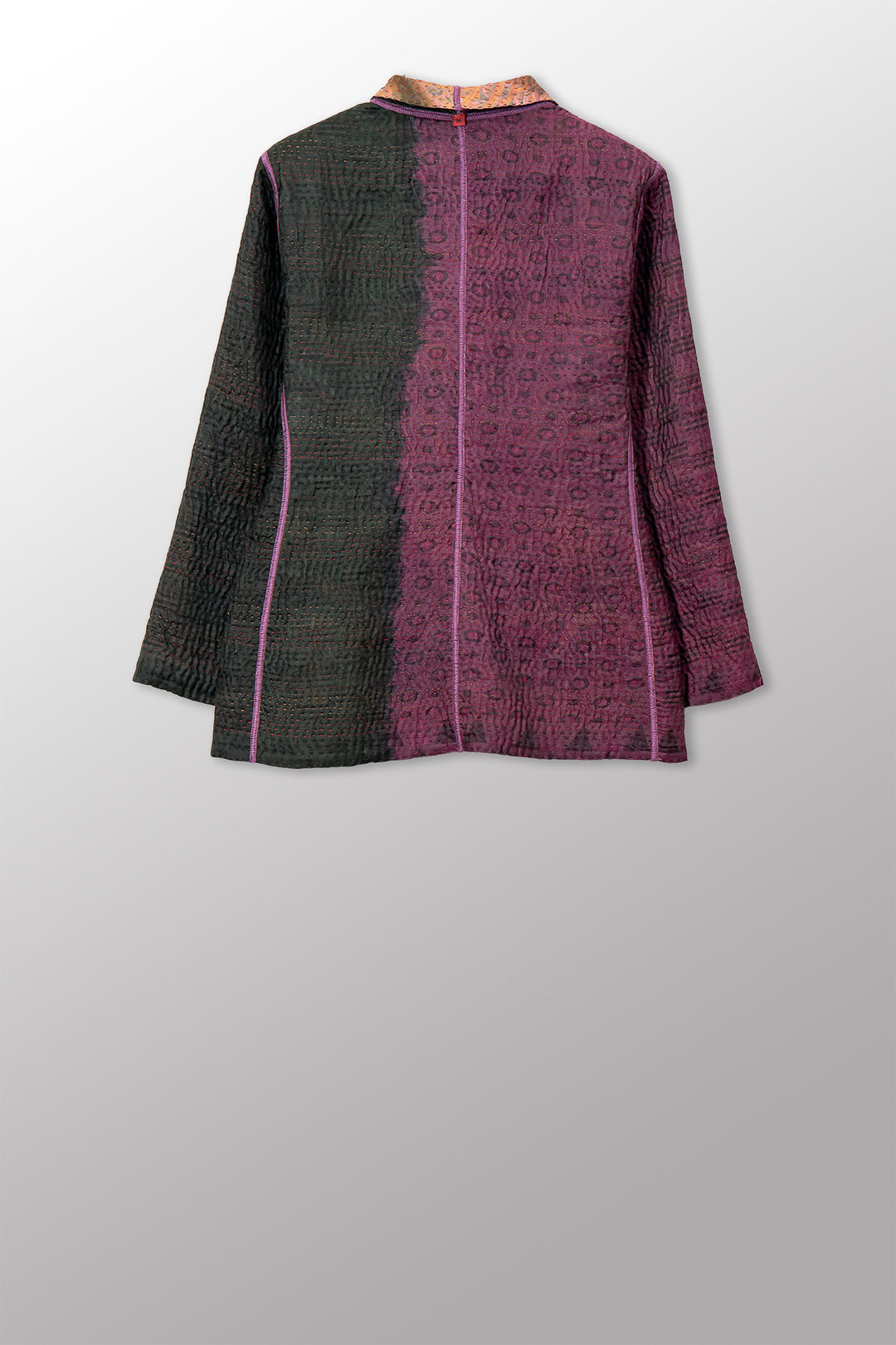 VINTAGE PRINTED SILK CLAMP DYE WITH JACQUARD KANTHA SHORT JACKET - sk4007-0001m -