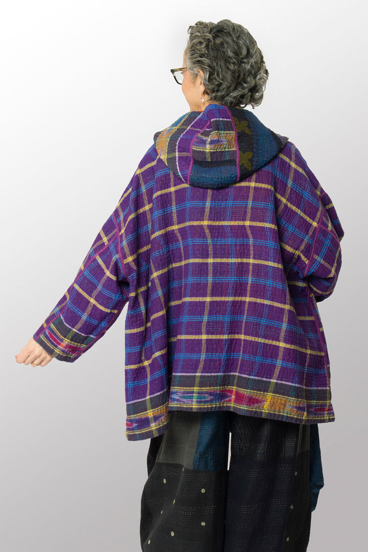 VINTAGE COTTON KANTHA HOODIE PONCHO - cv4064-0028a -