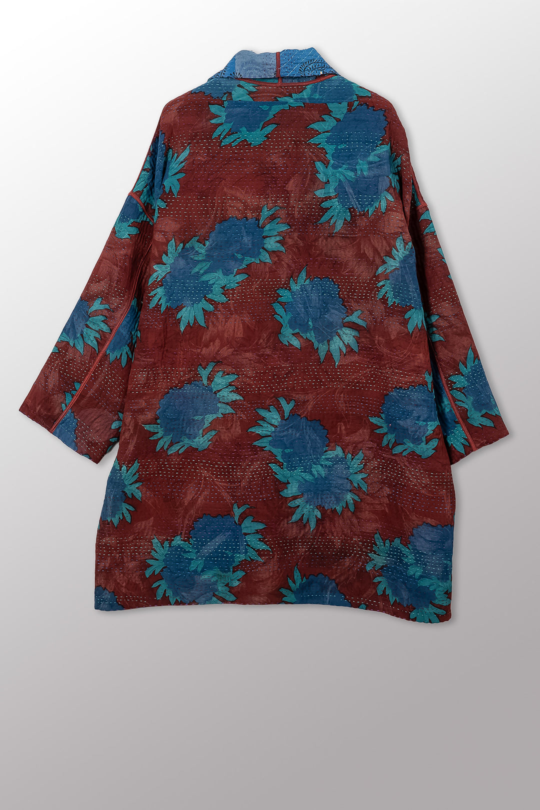 VINTAGE SILK GEORGETTE COTTON KANTHA HAORI JACKET - gc4068-0004a -