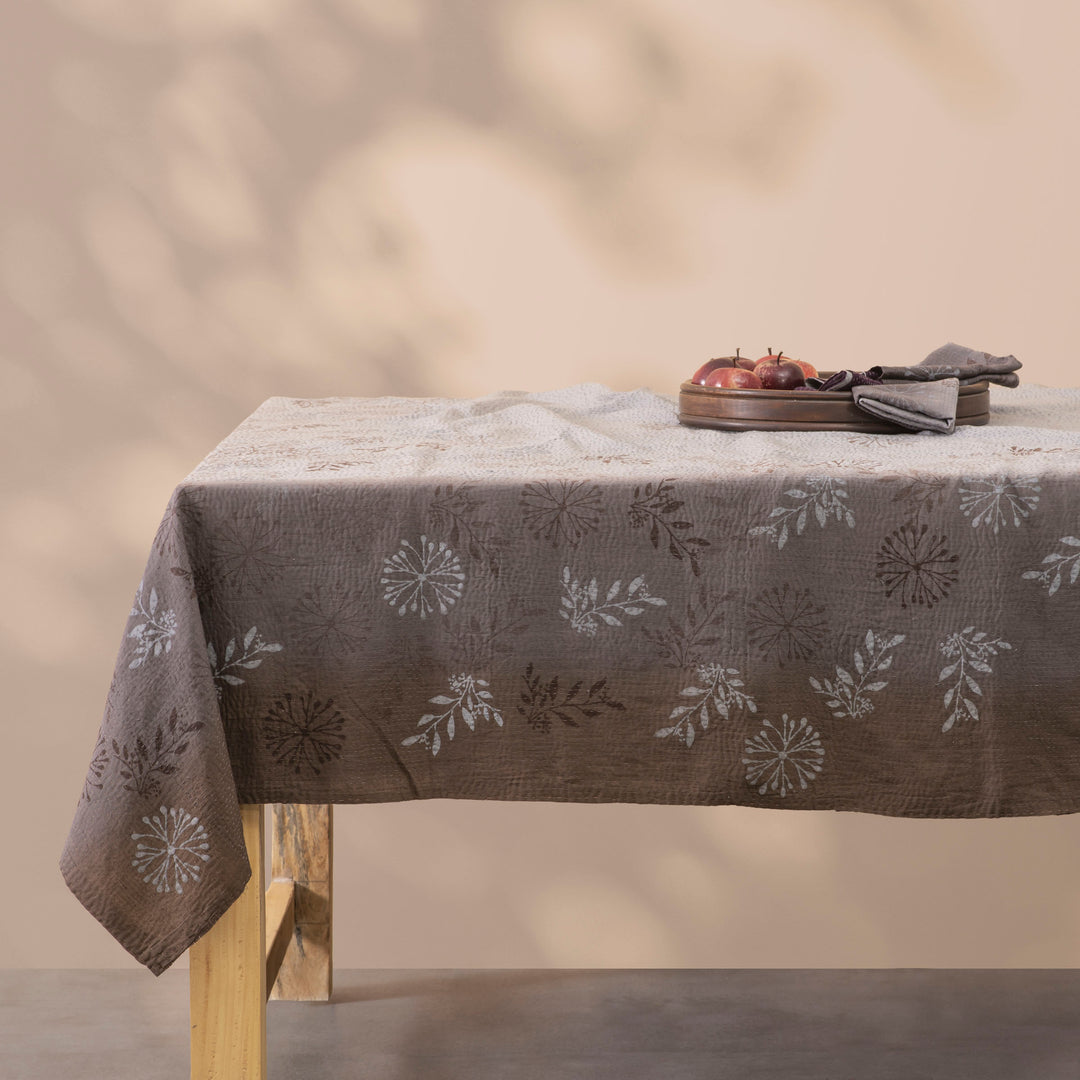 Vintage Fray Patch & Ombre Kantha Table Cover  -Chocolate -