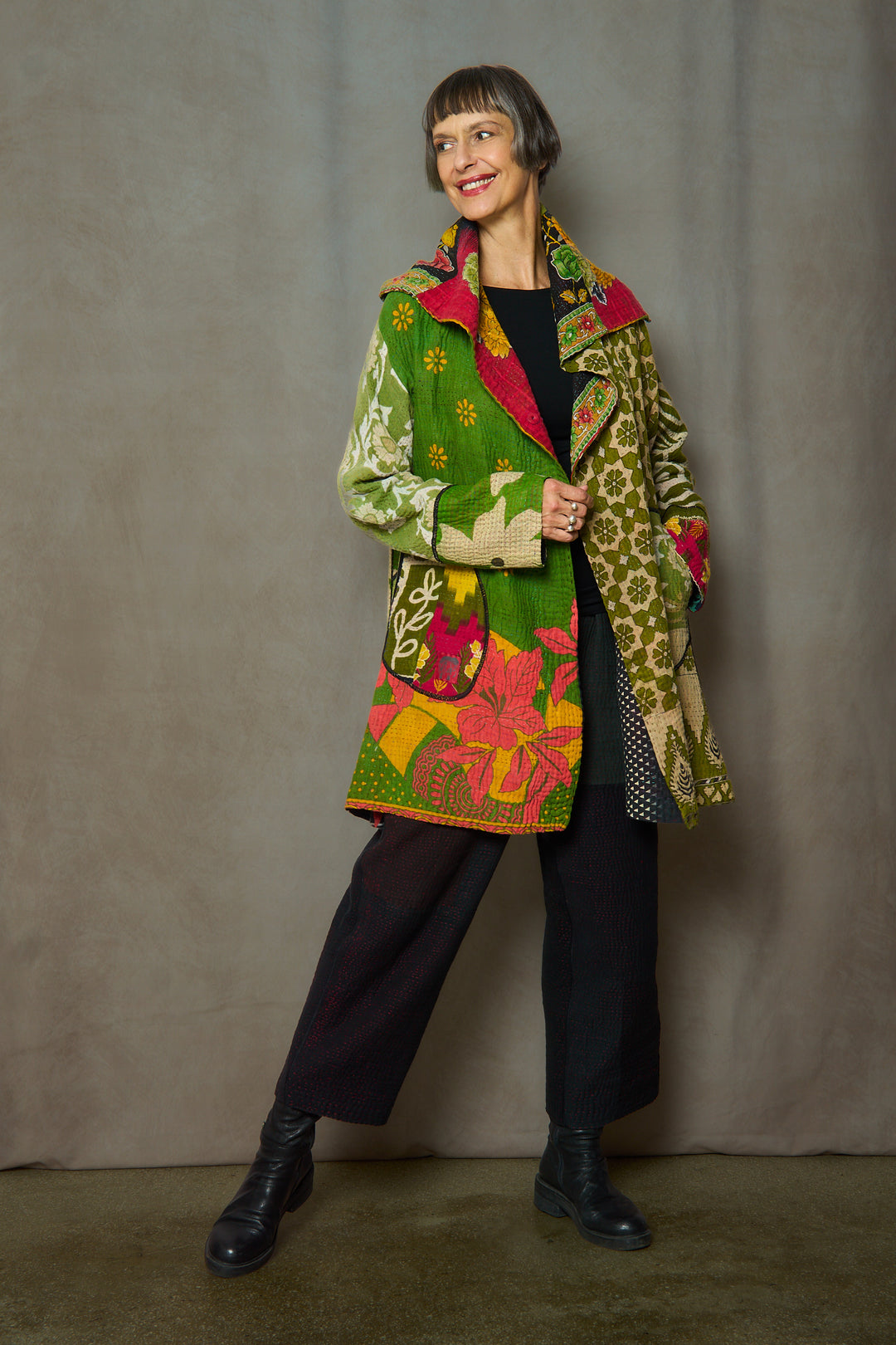 PUZZLE KANTHA A-LINE COAT P - pz4336-grn -