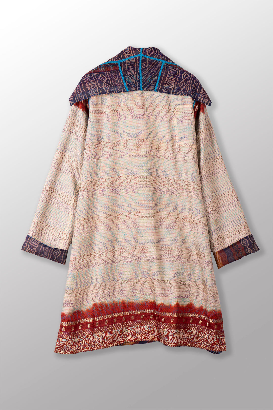 VINTAGE SILK GEORGETTE KANTHA POCKET MEDIUM COAT - sg2316-0001a -