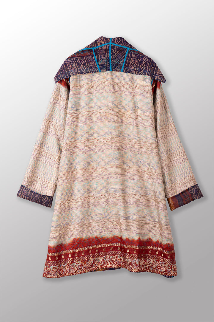 VINTAGE SILK GEORGETTE KANTHA POCKET MEDIUM COAT - sg2316-0001a -