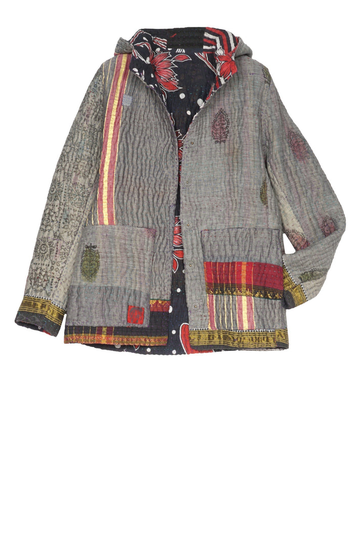 QUILTED VINTAGE COTTON KANTHA HOODED FIT JKT - cq5054-0005l -