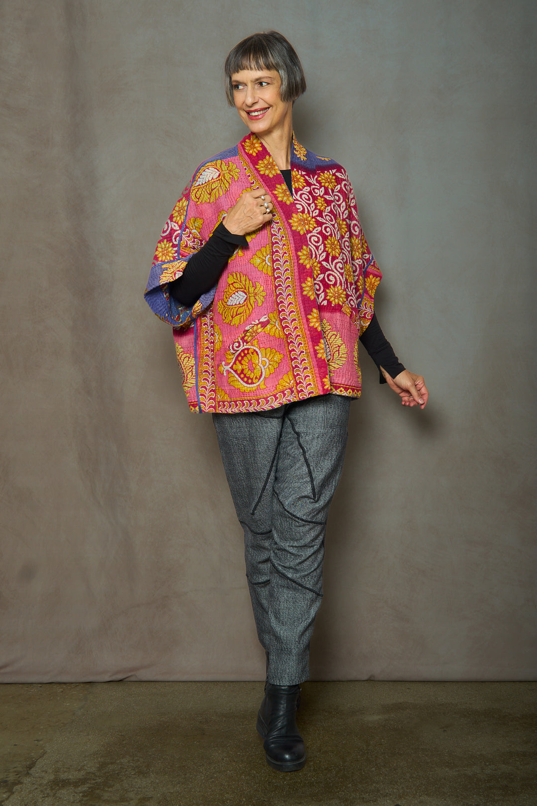 VINTAGE COTTON KANTHA MINI PONCHO - cv4060-0058a -