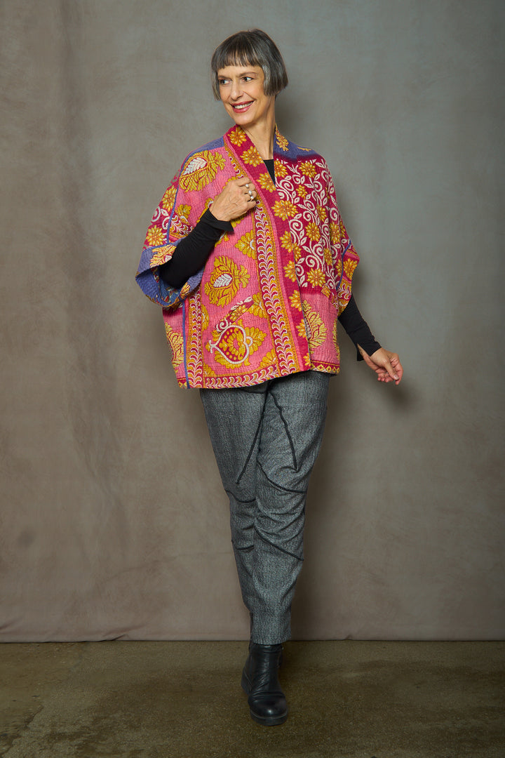 VINTAGE COTTON KANTHA MINI PONCHO - cv4060-0058a -