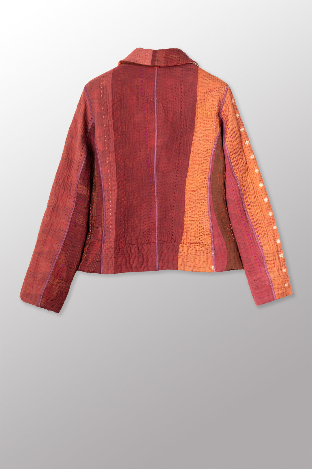 STRIPE RALLIS KANTHA CROPPED BASIC JACKET - pr4096-red -