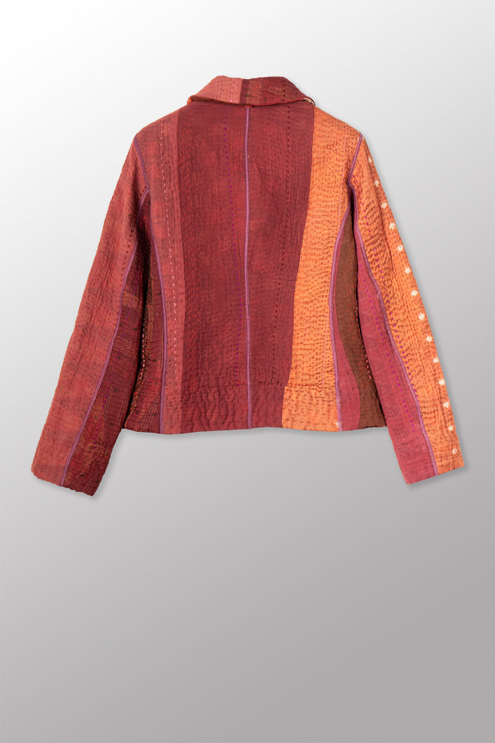 STRIPE RALLIS KANTHA CROPPED BASIC JACKET - pr4096-red -