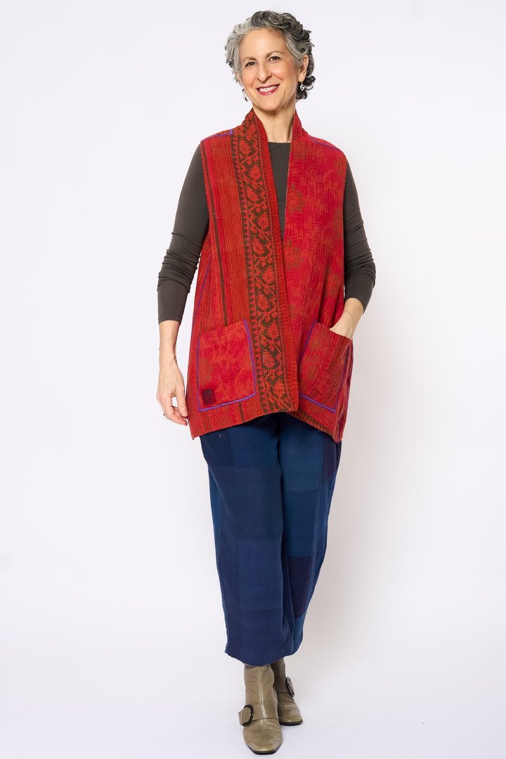 COTTON OVERDYE KANTHA KIMONO VEST SHORT - ov4248-corg001l -