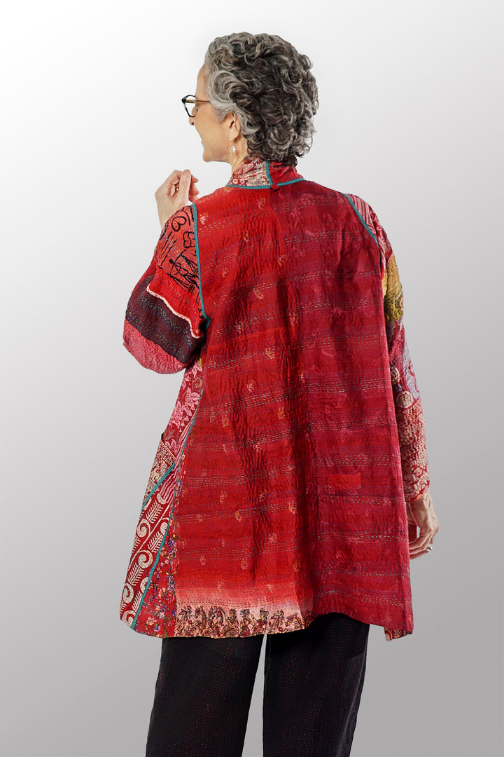 VINTAGE SILK KANTHA A-LINE JKT - sv2003-0385a -