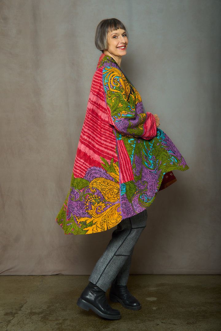 VINTAGE COTTON KANTHA KIMONO LONG JKT - cv4005-0143a -