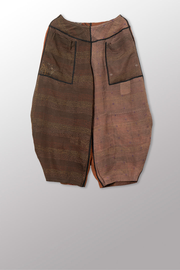 BROCADE PATCHED KANTHA HAREM PANTS - bp2605-brn -