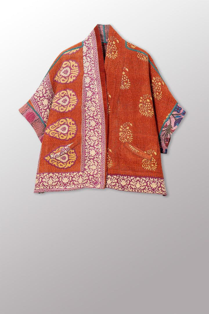 VINTAGE COTTON KANTHA MINI PONCHO - cv4060-0062a -