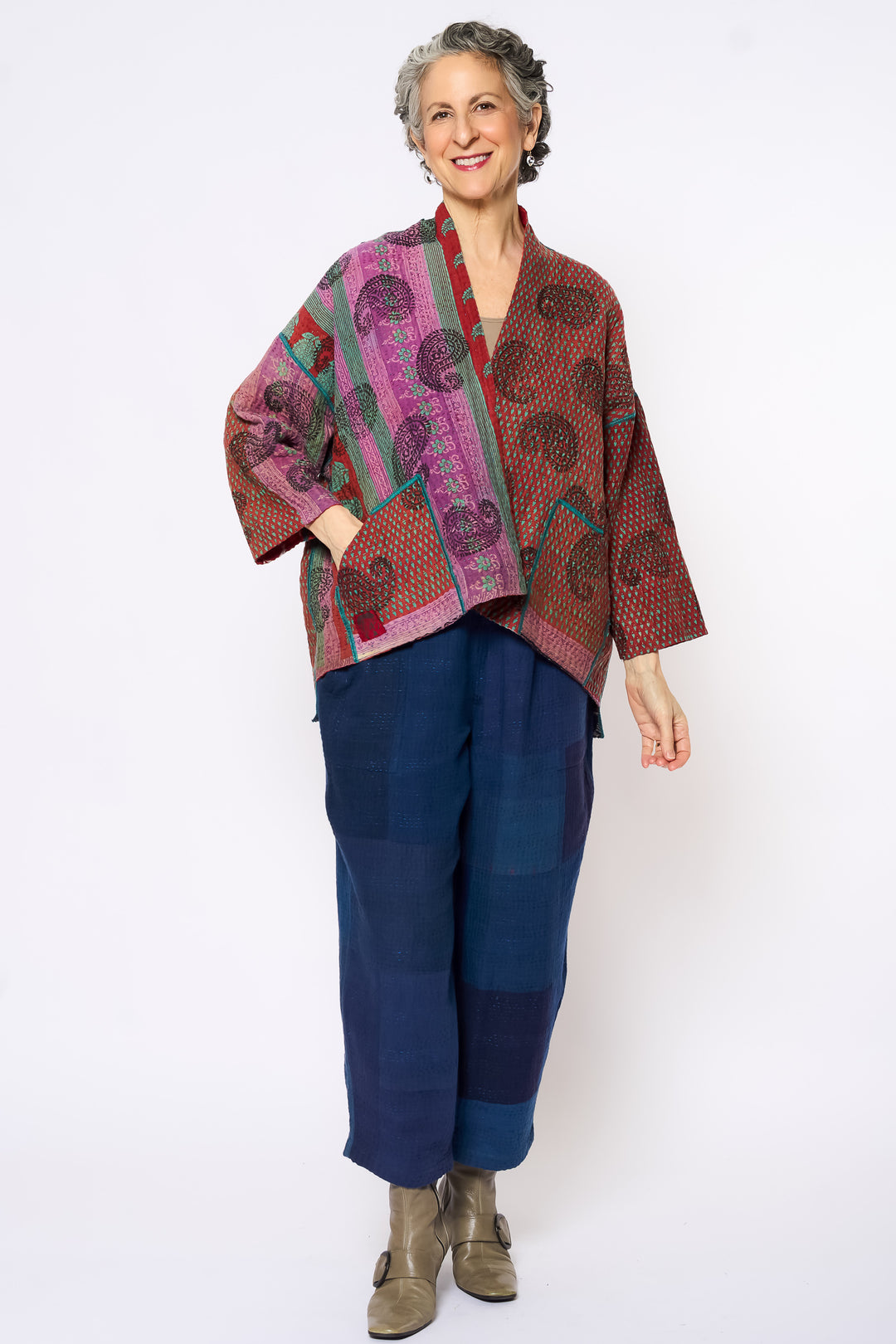 VINTAGE COTTON KANTHA MINI KIMONO JKT - cv4055-0054a -