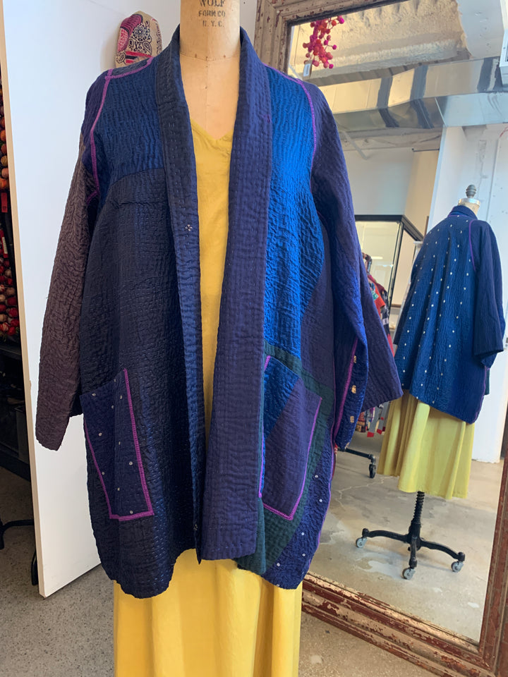 JAIPUR PATCH KANTHA A-LINE JKT - jp4003-nvy -