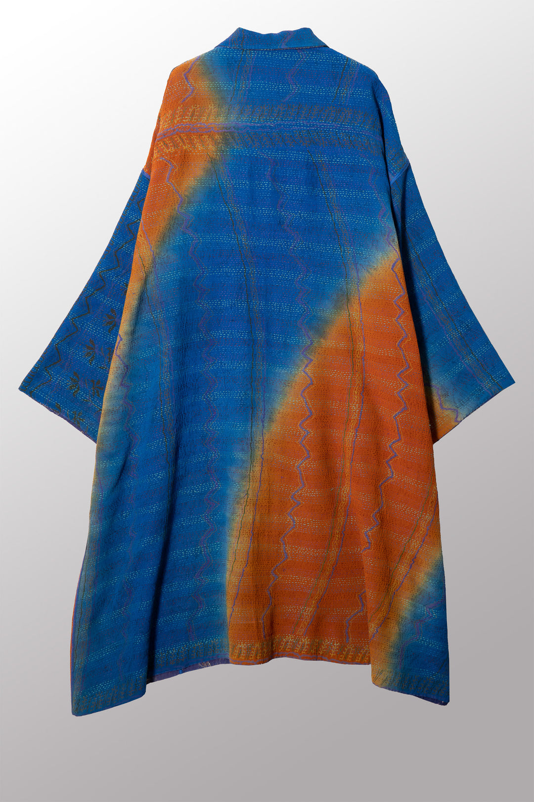 VINTAGE SILK GEORGETTE COTTON KANTHA NEW OVERSIZED COAT - gc2342-0004a -