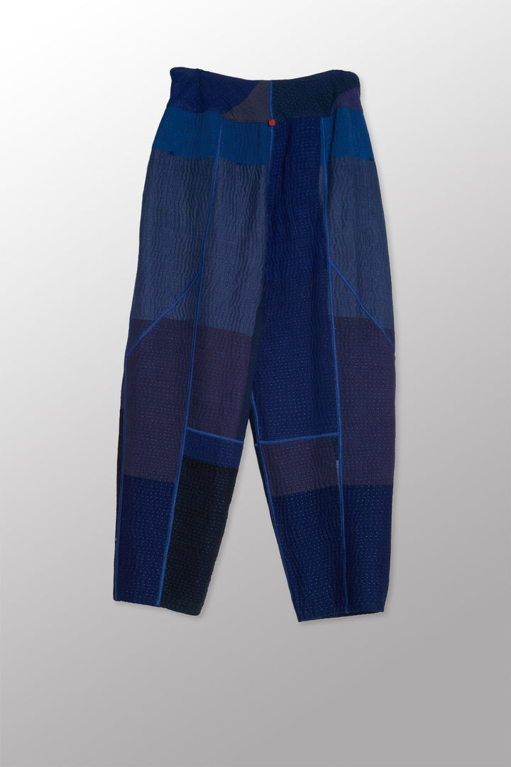 DENIM SUN-DYE KANTHA PANELED LANTERN PANTS - ds3675-nvy -