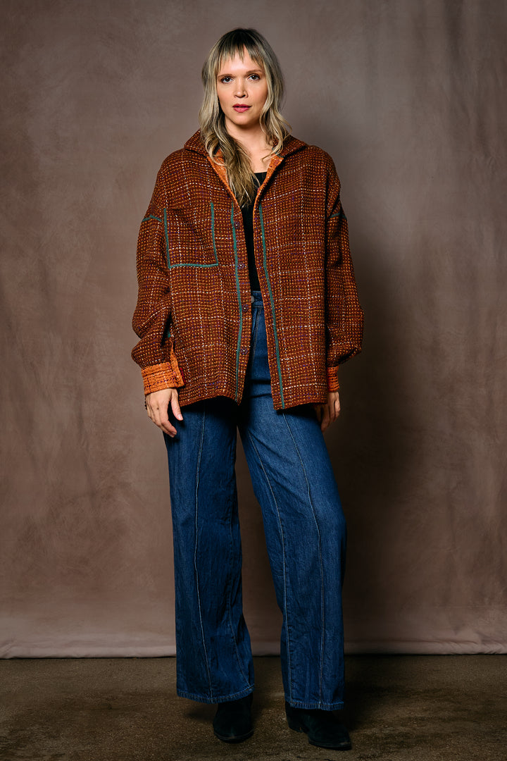 WOOL WAFFLE KANTHA RELAXED SHIRT JACKET - ww3j105-org -