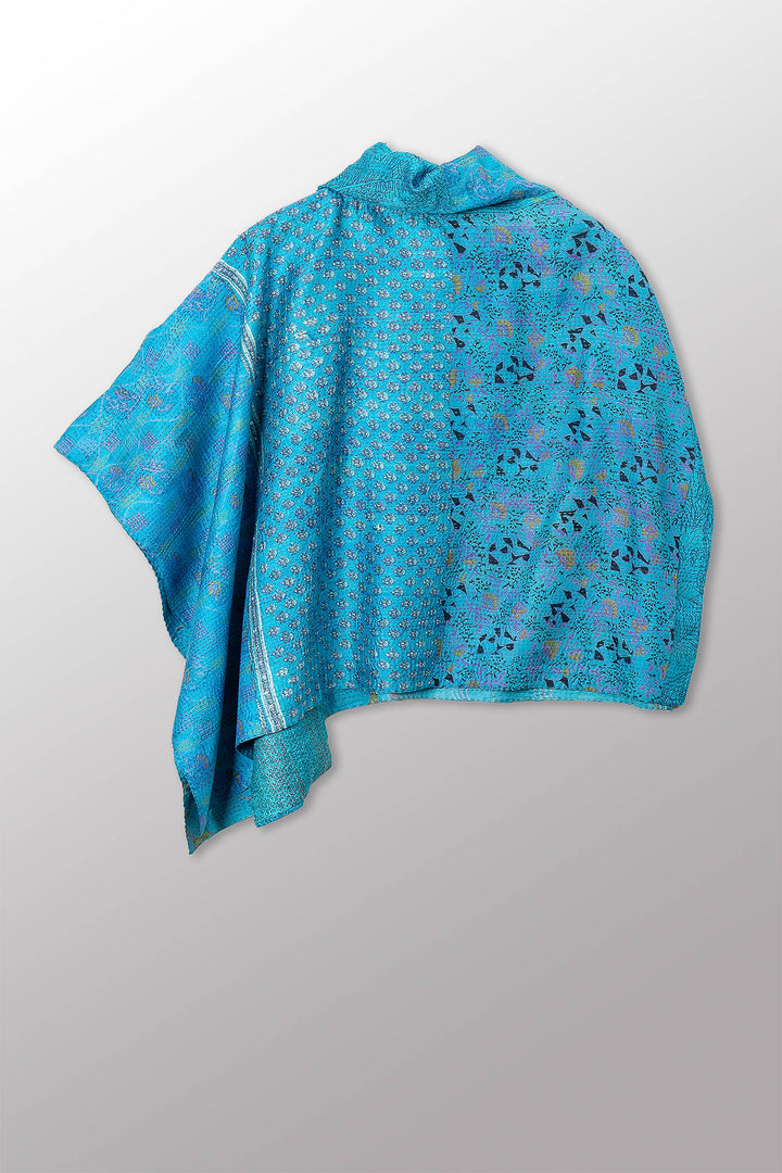 VINTAGE SILK KANTHA COWL NECK LONG CAPE - sv2842-0005a -