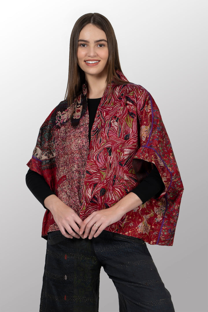 VINTAGE SILK KANTHA MINI PONCHO - sv2060-0006a -