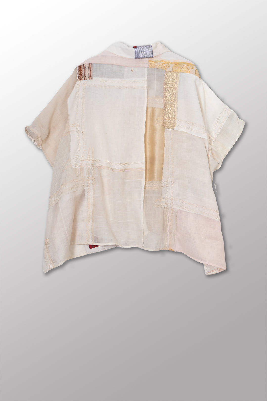 MOSAIC TILE PATCH KANTHA PONCHO TOP - mt1568-ivy -