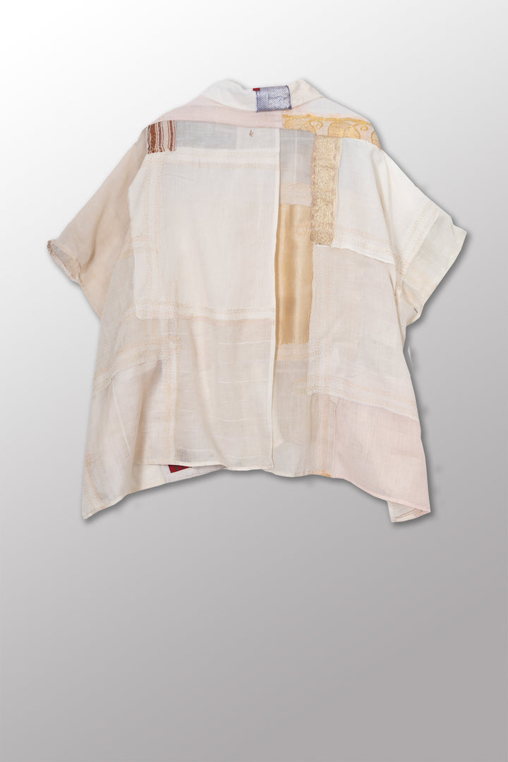 MOSAIC TILE PATCH KANTHA PONCHO TOP - mt1568-ivy -